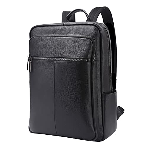 Leathario Herren Hochwertige Rindleder Rucksäck Backpack für Freizeit Schwarz4 von Leathario