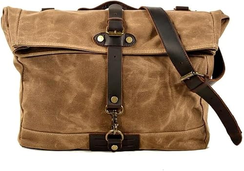 Leathario Herren Messenger Bag Umhängetasche aus Canvas und Echtleder Aktentsche Studententasche Laptoptasche 15,6 Zoll Schultertasche Kuriertasche Herrentasche Collegetasche Uni Studenten von Leathario