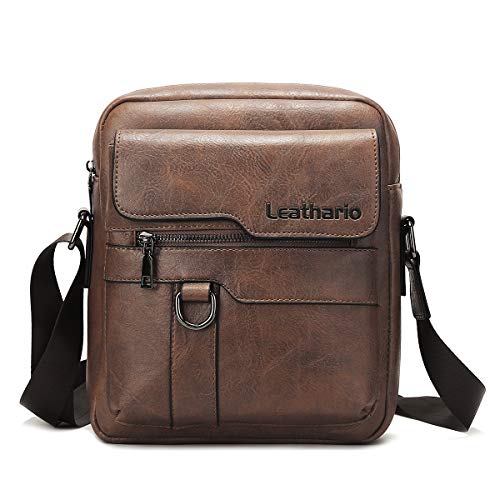 Leathario Herren Umhängetasche Klein PU Leder Schultertasche Herrentasche mit Großer Kapazität für Alltag Freizeit Arbeit Kaffee von Leathario