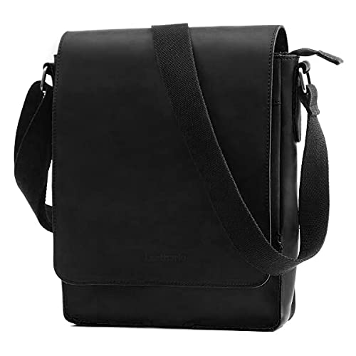 Leathario Herren Umhängetasche Schultertasche Leder 9.7Zoll Ipad mit 5 Steckfächern 25 x 7 x 31 cm für Alltage Freizeit von Leathario