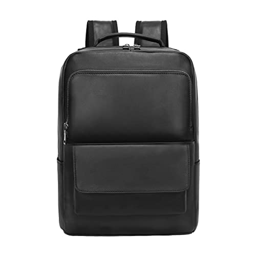 Leathario Leder Rucksack Kurierrucksack für Herren Damen Laptoprucksack 14 Zoll aus Rindsleder Fahrradrucksack Schulrucksack für Uni Arbeit Schwarz von Leathario