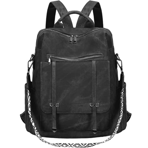 Leathario Rucksakck Damen Wasserdicht,Veganes Leder Cityrucksack,Rucksackhandtasche Mittelgroß, Diebstahlsich Tagesrucksack für Büro,Pendeln,Arbeit,Leicht Elegant Backpack Women Groß für Reise,Schwarz von Leathario