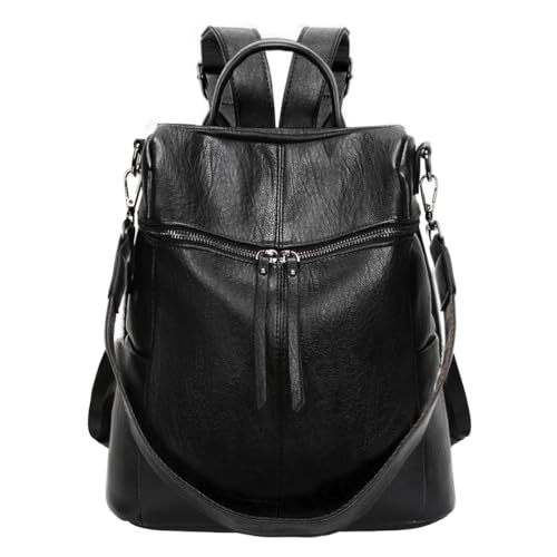 Leathario Rucksack damen klein, Rucksack Anti diebstahl aus Veganem Leder, Schultertasche Handtasche Cityrucksack für Frauen Mädchen Elegant für Reise Freizeit Einkauf Arbeit Schwarz von Leathario