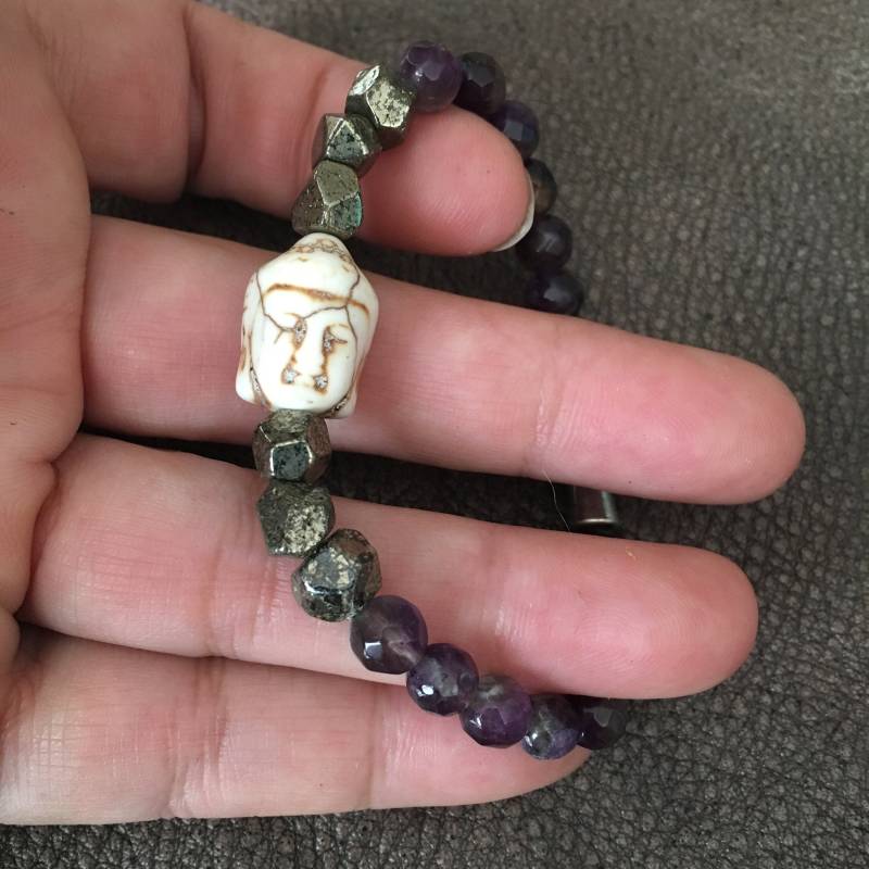 Buddha Perle Armband, Amethyst Und Pyrit Steine, Meditation Schmuck, Energie-Armband, Yogi Geschenk, Heilsteine Spirituelle Schmuck von LeatheRCycle
