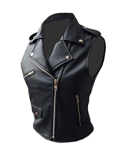 Damen-Bikerweste aus echtem Leder, im Brando-Stil, Schwarz Gr. 36, Schwarz von Leather Addicts