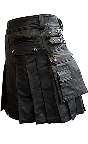 Herren-Kilt aus echtem Leder, Gladiator, plissiert, Schwarz Gr. 36W x 20L, Herren Kilt Larp aus echtem schwarzem Leder von Leather Addicts