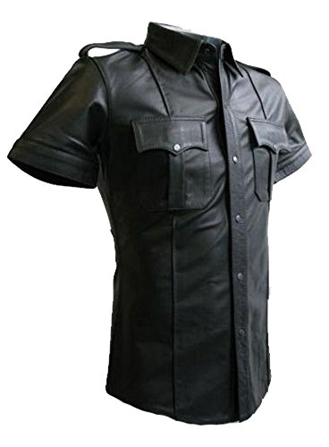 Herren-Leder-Polizeiuniform, echtes schwarzes Hemd Bluf Gay Sheep Lamb Gr. 46, Schwarz von Leather Addicts
