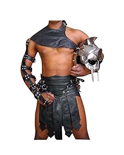 Herren Römischer Gladiator Kilt-Set LARP, echtes Leder, Schwarz Gr. Bundweite: 97 cm, Schwarz von Leather Addicts