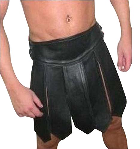 LARP Herren Gladiator-Kilt aus echtem Leder, Schwarz, Schwarz , 34W x 24L von Leather Addicts