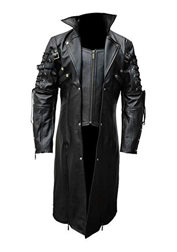 Herren Trenchcoat aus echtem Leder, Gothic, Steampunk, Gothic, Schwarz, Schwarz , M von Leather Addicts