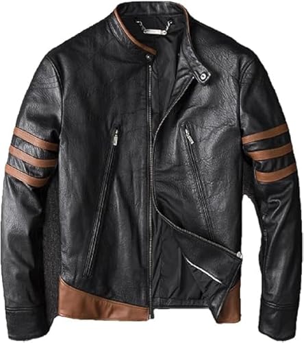 Leather Verse Herrenmode Logan Fans Braun 2024 Jacke mit Streifen Cosplay, Braun – Kunstleder, XL von Leather Verse