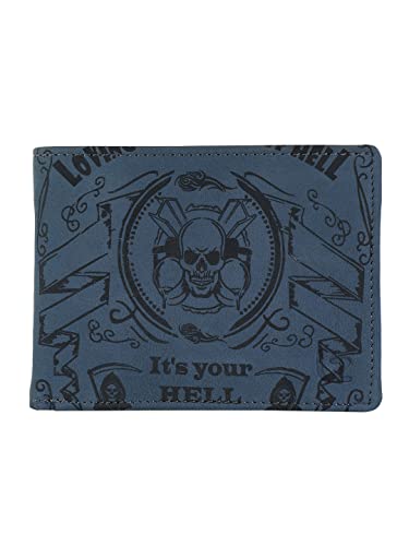Leather Zentrum Echtes Leder Classic Loving The Burn of Hell Skull Print Bi-Fold Olive Herren Geldbörse (8 Kartenfächer), Grau, Einheitsgröße, Casual von Leather Zentrum