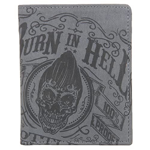 Leather Zentrum Echtes Leder Classic Skull Print Bi-Fold Herren Olive Wallet (8 Kartenfächer), Grau, Einheitsgröße, Casual von Leather Zentrum