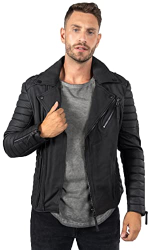 Crone Mike Leder Jacke für Herren Echtleder (L, Matt Schwarz (Schafsleder)) von Leather