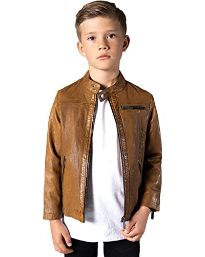 Crone Mini Epic Kinder Lederjacke Unisex Leder Jacke für Kids Echtleder (9-10 Jahre, Light Cognac (Glattleder)) von Leather