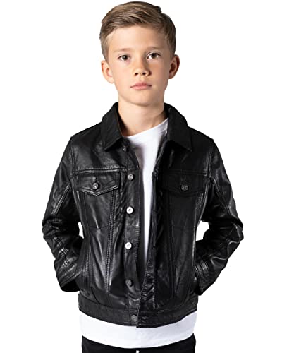 Crone Mini Luke Kids Unisex Leder Jacke für Kinder Biker Echtleder (5-6 Jahre, Schwarz (Glattleder)) von Leather