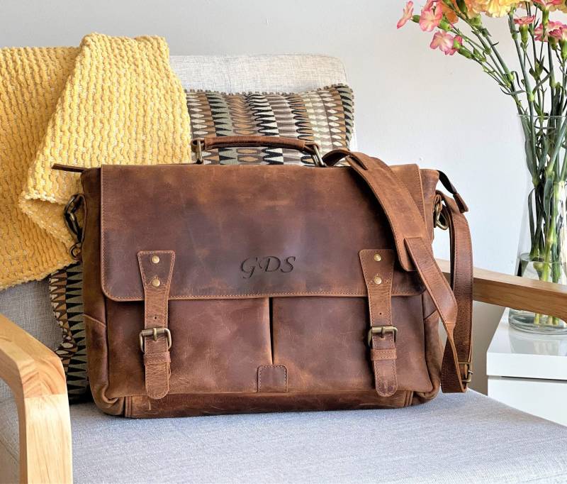 Leder Messenger Bag Aktentasche Für Männer, Vollnarbenleder Laptop-Computer Tasche Echtes Umhängetasche Männer von LeatherArtWorld