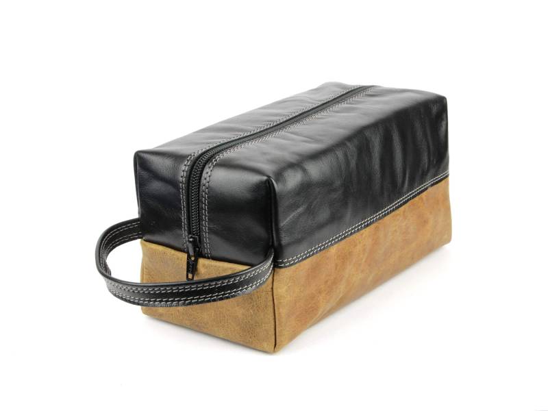 Kulturbeutel Aus Braunem Und Schwarzem Leder. Reisetasche. Rasierbeutel Weihnachtsgeschenk von TassenVanILZA