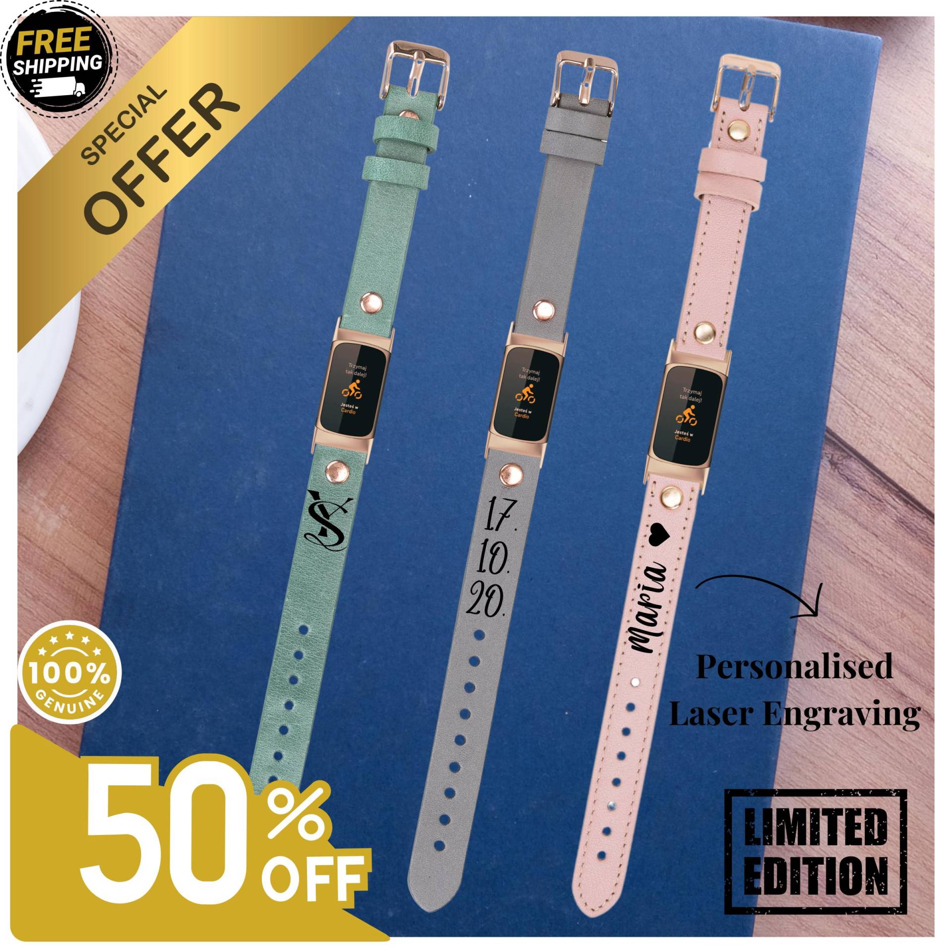 Fitbit Charge 5 6 Watch Band 18mm Custom Christmas Gift Men & Women Bracelet Sport Personalised Genuine Leather Weichnachtsgeschenk von LeatherBagOne