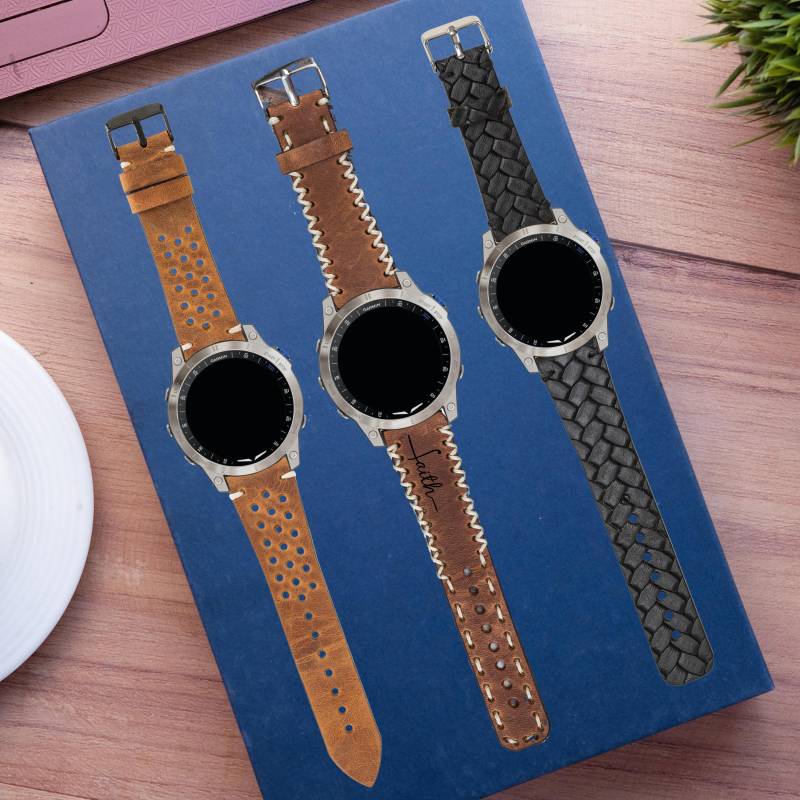 Personalised Garmin Watch Band Leather Fenix 8 7 6 5 7x 6x 5x 7S 6S Solar Pro Quatix Approach Vivoactive 4 3 Weichnachtsgeschenk von LeatherBagOne