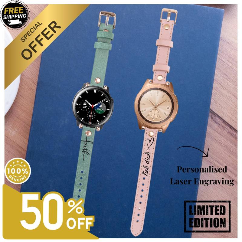 Personalised Samsung Galaxy 4 5 6 7 Smart Active 2 Custom Christmas Gift Men & Women Bracelet Sport Genuine Leather Band Weichnachtsgeschenk von LeatherBagOne