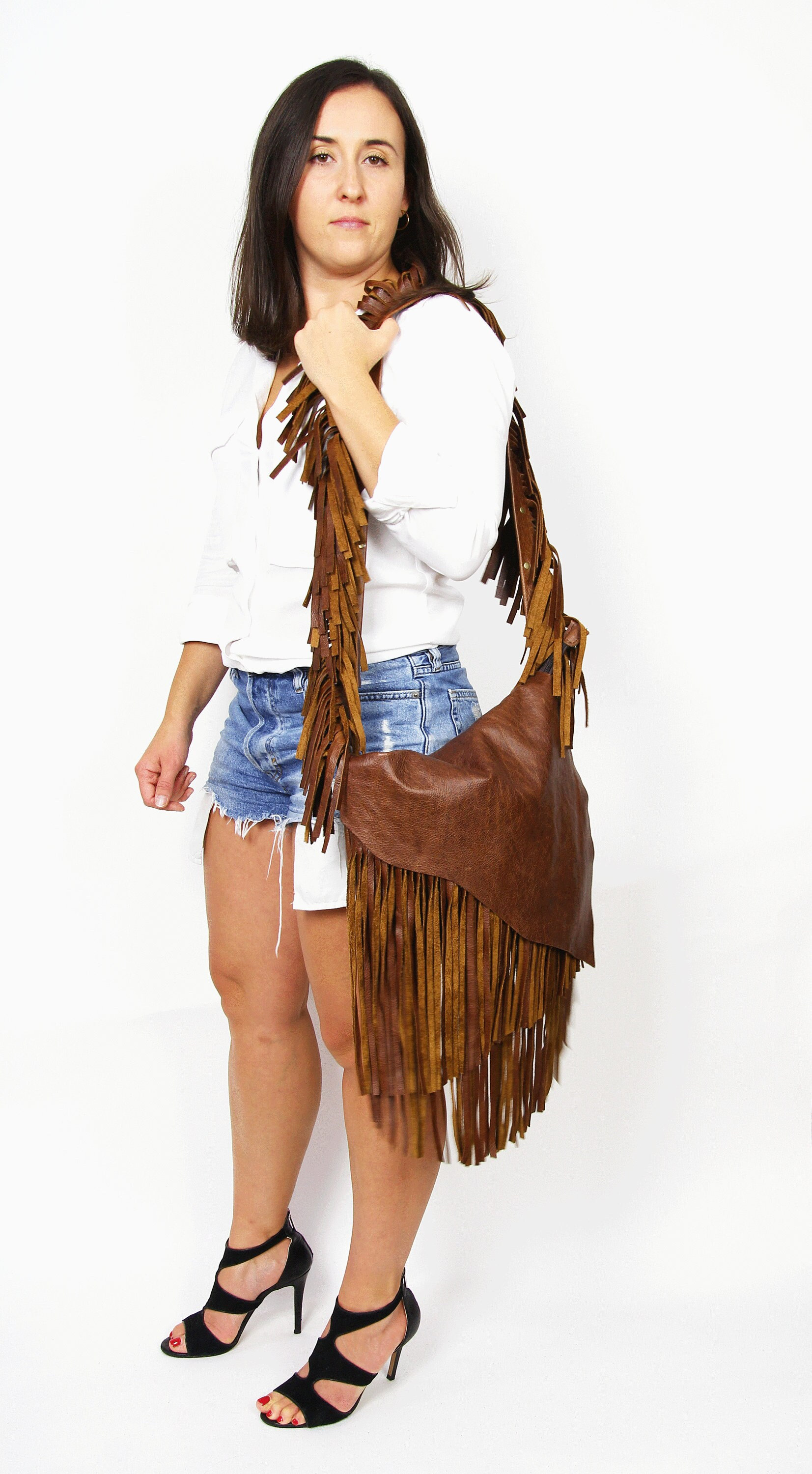 Braune Boho Tasche, Leder Crossbody Slouchy Hobo, Einzigartige Ledertasche, Geldbörse, Fransentasche, Cross Body Western Fransen Geldbörse von LeatherBagsStudio