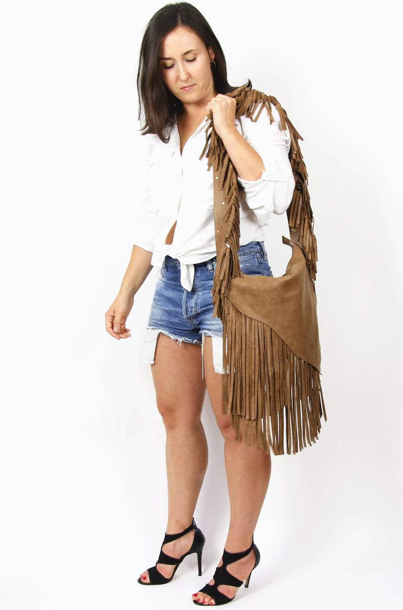 Braune Leder Umhängetasche Boho Hobo Geldbörse von LeatherBagsStudio