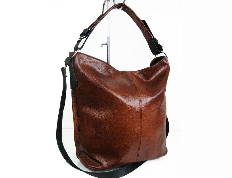 Cognac Braun Leder Hobo Bag Wandelbare Crossbody Schultertasche von LeatherBagsStudio