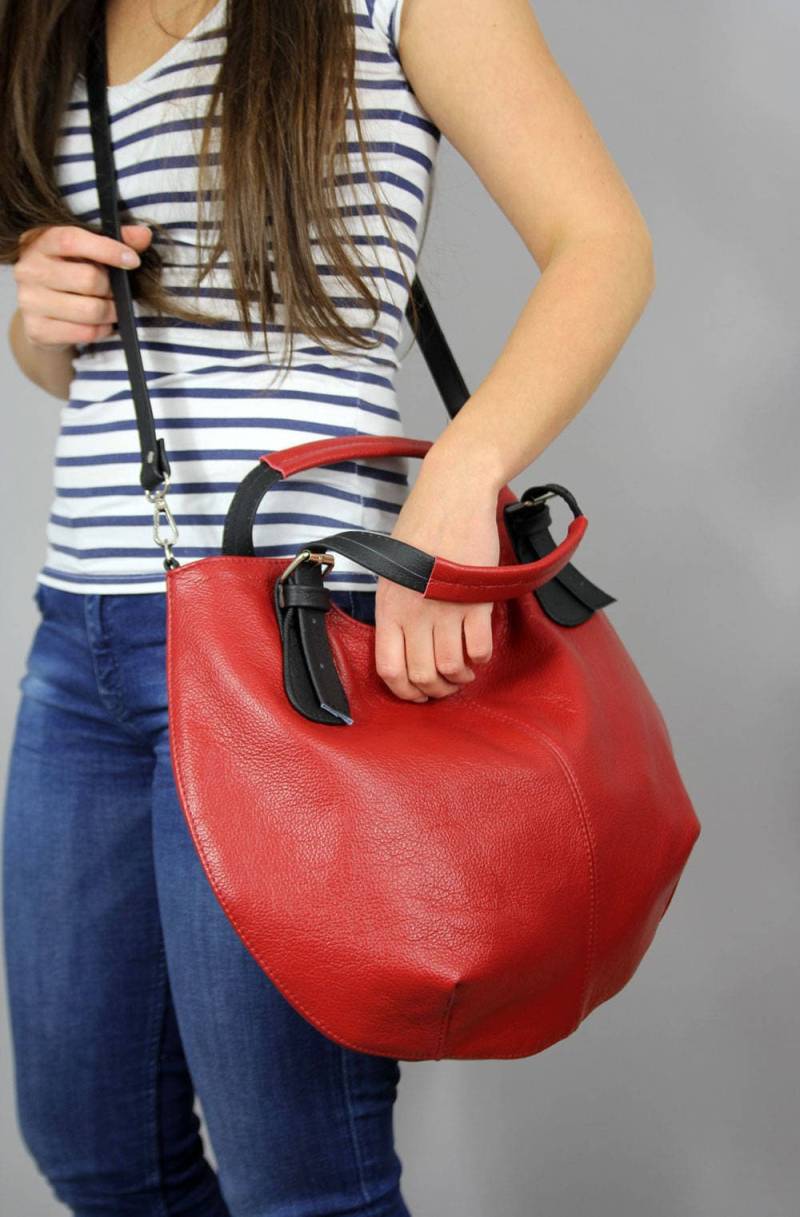 Handgefertigte Leder Tragetasche Rote Schulter Und Crossbody Tasche Mit Innenfutter von LeatherBagsStudio