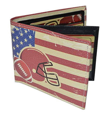 Leatherboss Bedrucktes Portemonnaie mit American Football-Motiv, für Kreditkarten und mit Geschenkbox für Herren, Helmflagge, Faltbare Brieftasche. von LeatherBoss