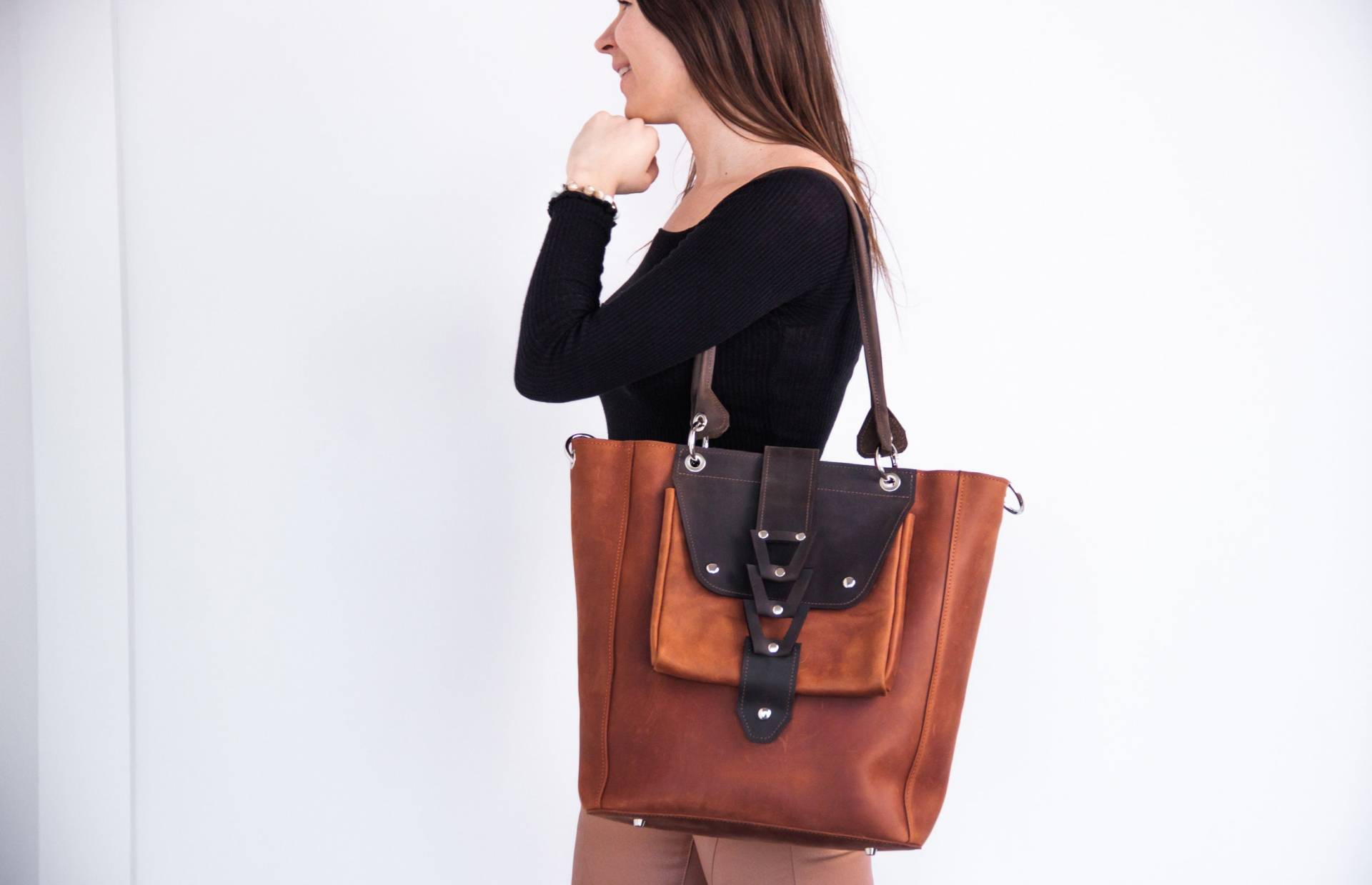 Damen Geldbörse Tote, Frauen Tasche Leder, Handtasche Handgemacht, Personalisierte Taschen Für Frauen, Leder Shopper Tasche, Braune Ledertasche von LeatherByDarina