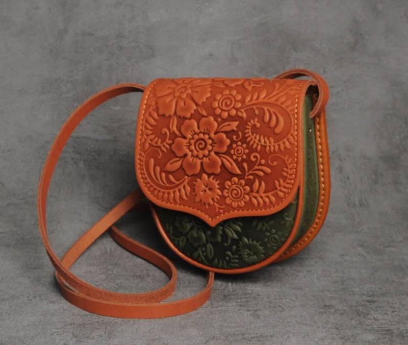 Geprägte Leder Mini Geldbörse Heiße Punzierte, Florale Umhängetasche von LeatherCraftsUA