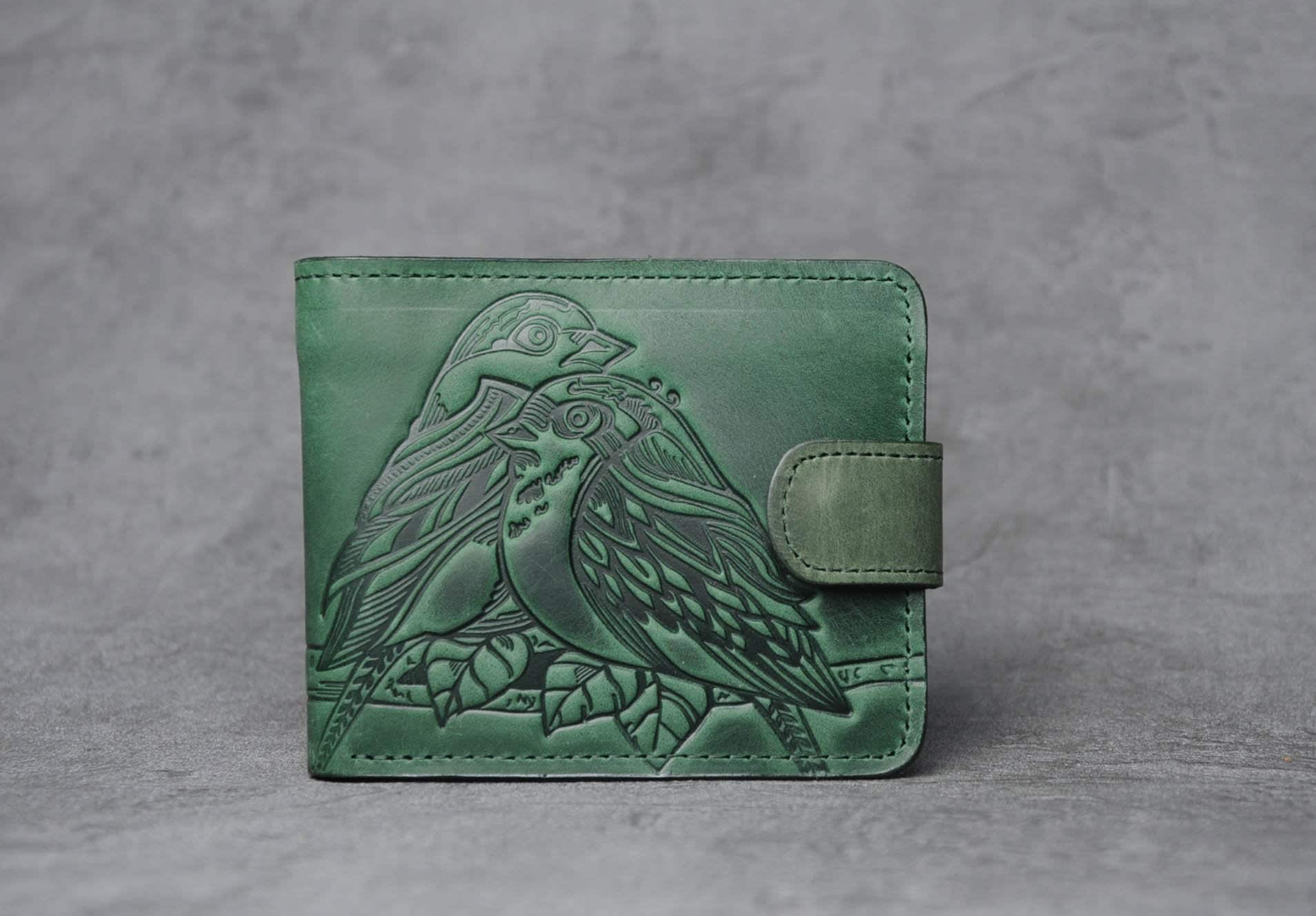 Leder Portemonnaie Vögel Aus Geprägt, Kleine Geldbörse, Brieftasche Echtem Leder, Taschenbörse Vögel von LeatherCraftsUA