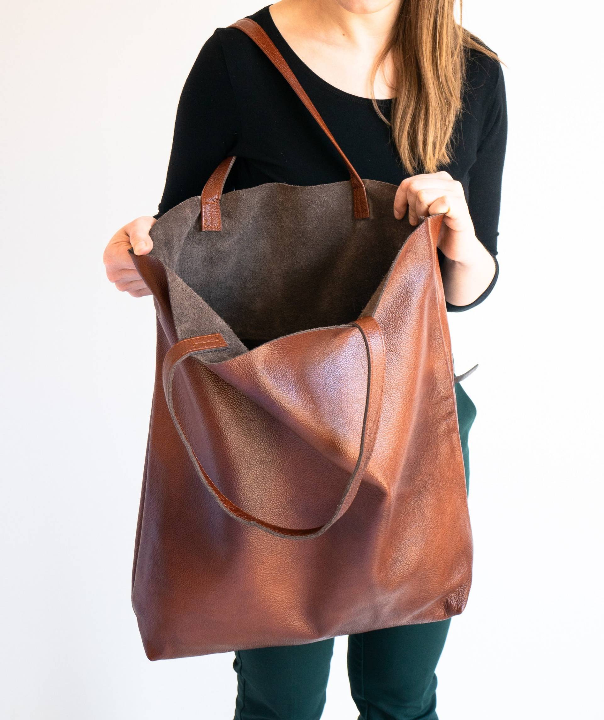 Braune Ledertasche, Großer Shopper, Schultertasche Aus Leder, Cognac Oversize Große Handtasche, Tasche von LeatherDesignStudio