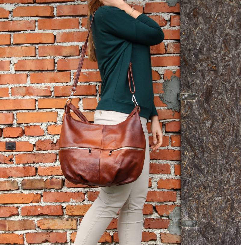 Cognac Braune Leder Hobo Tasche, Schultertasche, Cross Body Handtasche, Hobo Leder Geldbörse, Shopper, Universaltasche von LeatherDesignStudio