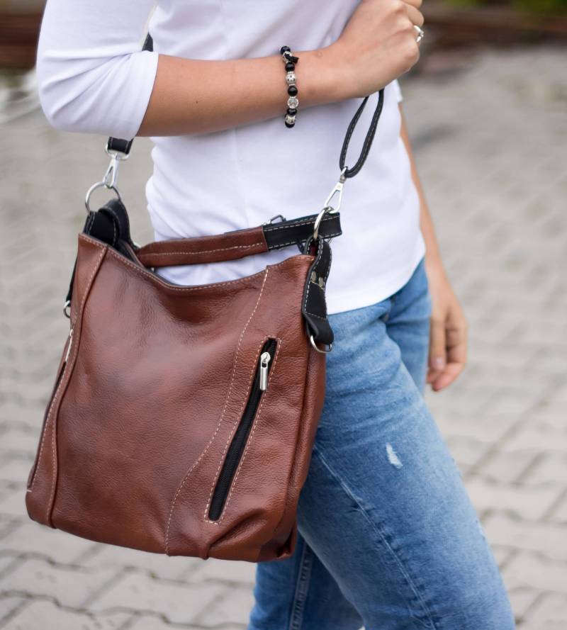 Cognacfarbene Leder-Schultertasche, Leder Geldbörse, Braune Hobo-Tasche, Damenhandtasche, Lederhandtasche, Umhängetasche, Ledertasche von LeatherDesignStudio