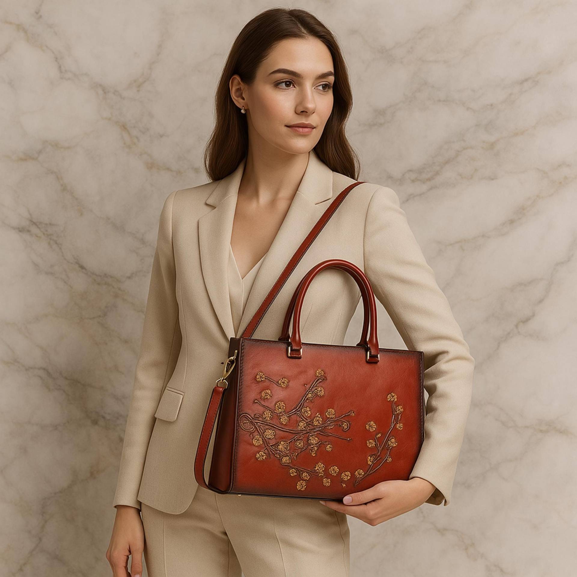 Handgefertigte Retro Schultertasche Aus Spaltleder | Elegante Damen Handtasche Mit Blumenprägung Für Den Täglichen Gebrauch Ideales Geschenk Er von LeatherDreamBags