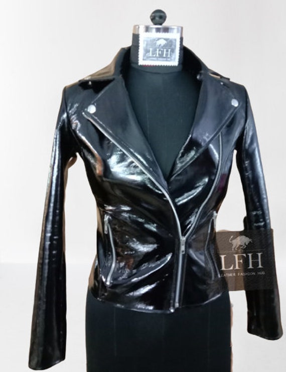 Damen & Mädchen 100% Echte Weiche Lammleder Lackleder Motor Biker Jacke Slim-Fit, Lange Ärmel, Schöner Look, Sie Sehen Aus Wie Schauspielerin von LeatherFashionHub