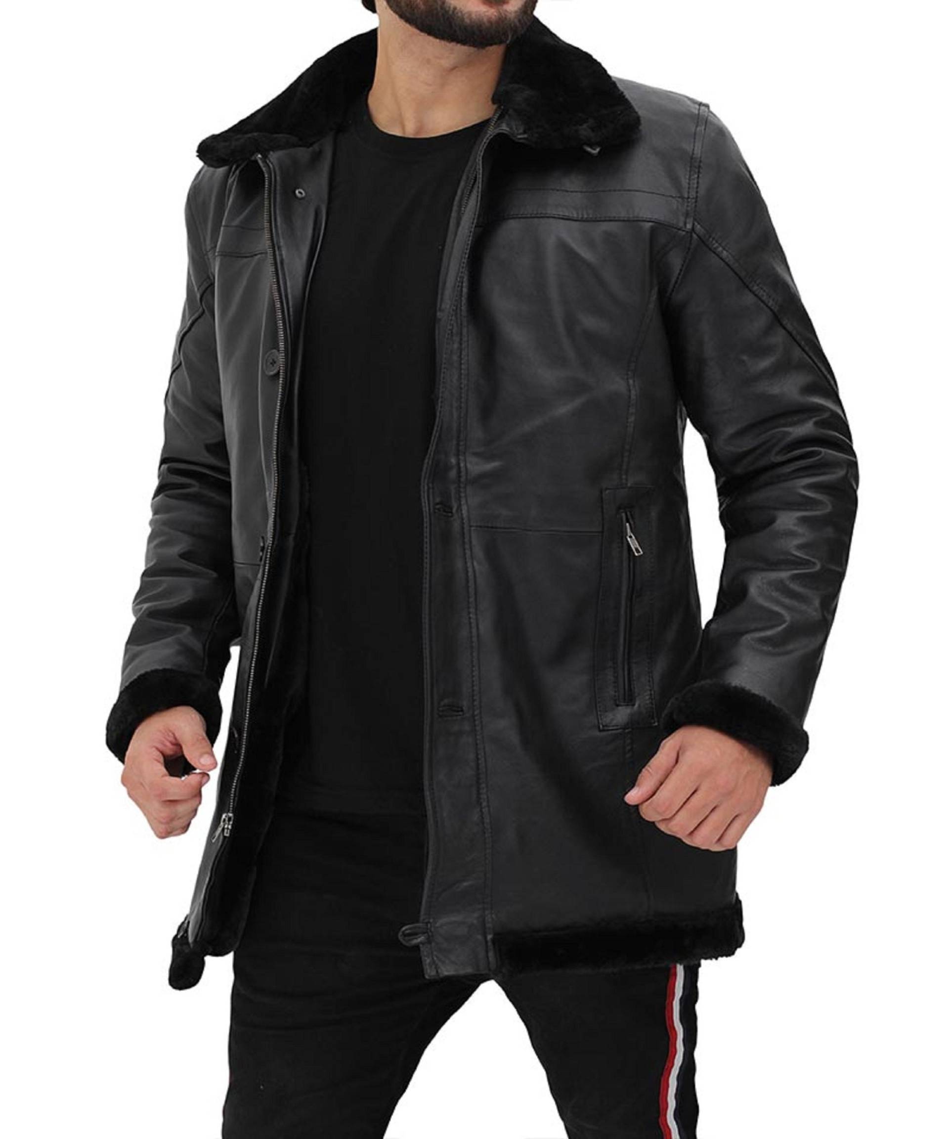 Männer Echtes Schwarzes Schaf Leder Handgemachte Shearling Jacke Handgefertigte Schwarze Winterjacke von LeatherHidesItaly