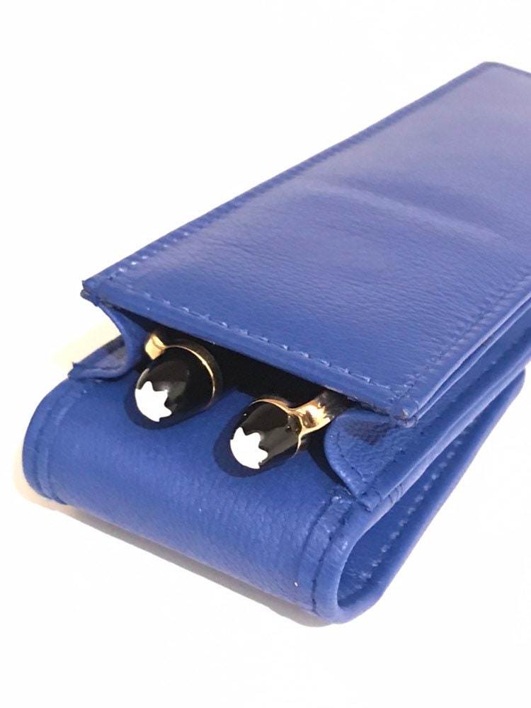 Blaues Leder-Etui/stifthalter. Doppelstifte, Magnetverschluss. Qualität Handarbeit von LeatherPouch