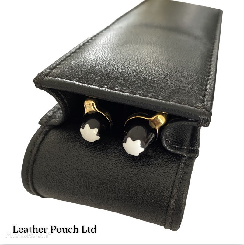 Federmäppchen/Etui Aus Schwarzem Leder. Doppelstifte, Magnetverschluss. Qualität Handarbeit von LeatherPouch