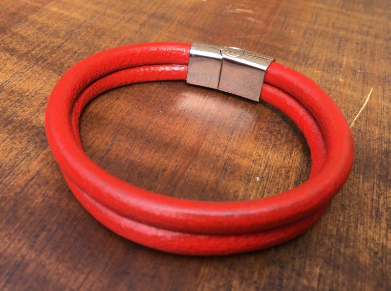 Doppelstrang Rotes Lederarmband, Geschenk Für Ihn, Unisex, Leder Unisex Armband, Man Manschette, Mann Dicke Manschette von LeatherRiot