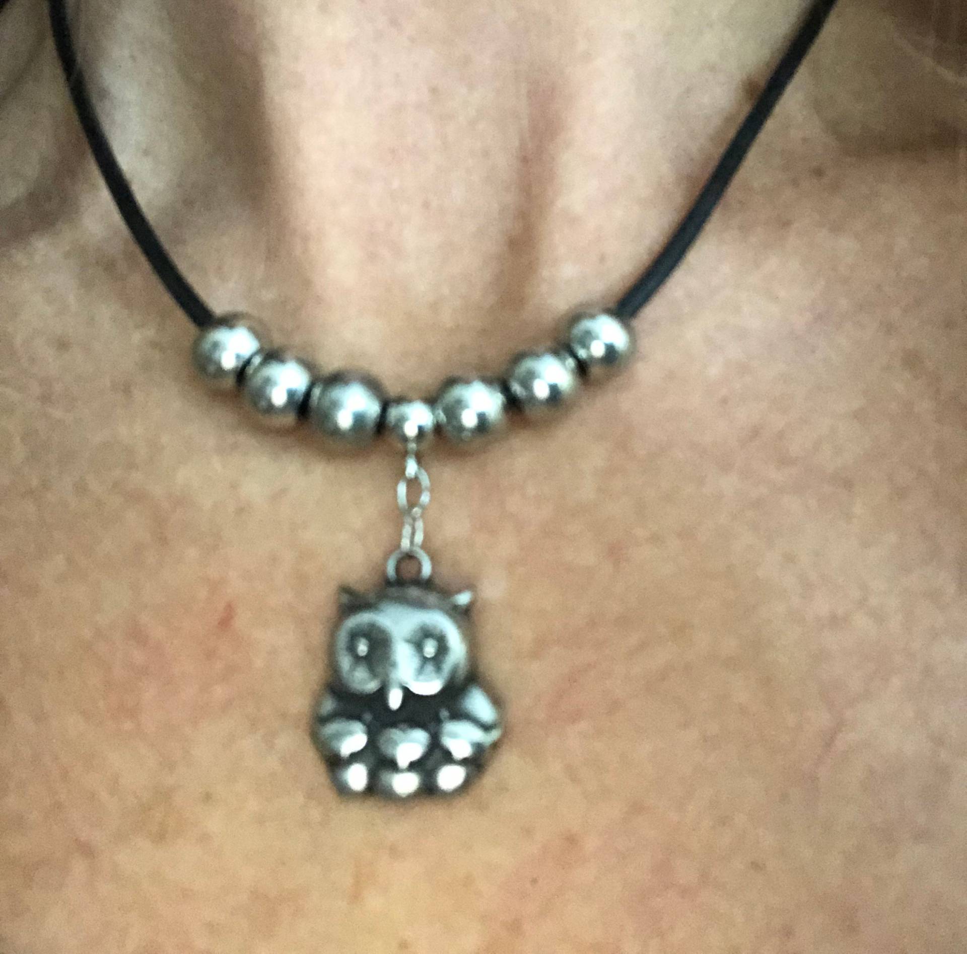 Silber Eule Anhänger Halskette Kurze Leder Boho Liebhaber Geschenk Schwarz Und Für Frauen von LeatherRiot