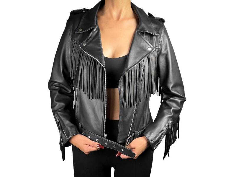 Handgefertigte Echtleder Fransen Bikerjacke - Western Cowgirl Style von LeatherSleeek