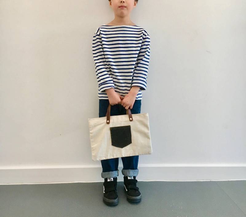 Kinder Lektion Einkaufstasche 03 in Leichte Natürliche Canvas Und Schwarzem Denim von LeatherandBitsStore