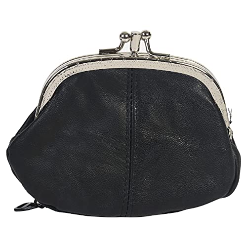 LeatherBoss Geldbörse mit Doppelrahmen und Reißverschlussfach - Schwarz - von LB LEATHERBOSS