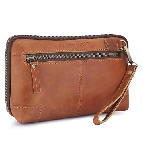 Leatherganic Kosmetiktasche, Reise-Organizer-Tasche, tragbare Tech-Tasche mit Reißverschluss, Leder-Kulturbeutel für Damen und Herren, Kordel-Aufbewahrungstasche, großes Dopp Kit, Make-up-Tasche von Leatherganic