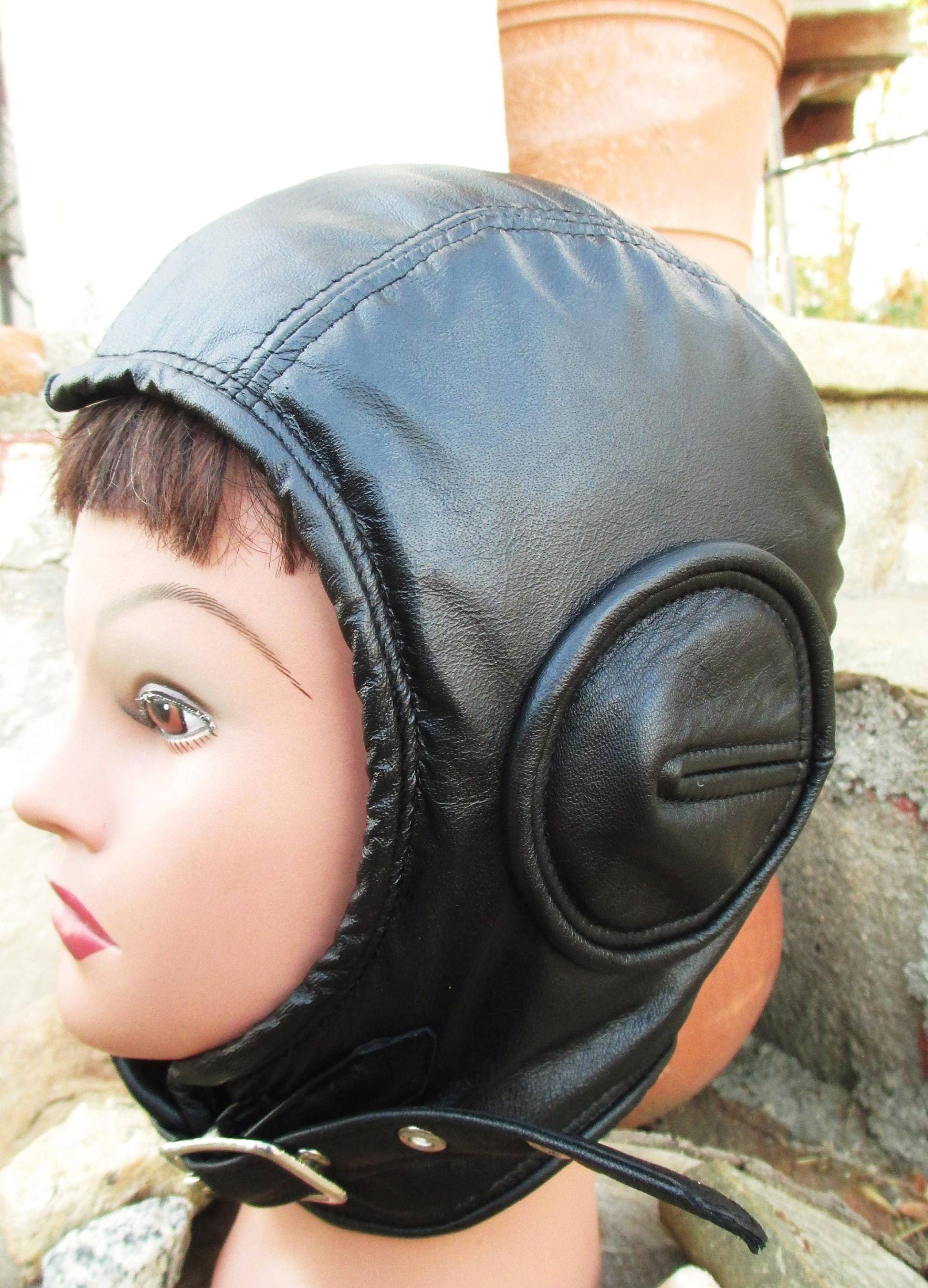 Schwarze Leder Retro Fliegermütze | 40, Unisex Männer Frauen Weiche Schwarze Leder Retro Fliegermütze | 40, Unisex Männer Frauen Weiche von LeatherheadOriginals
