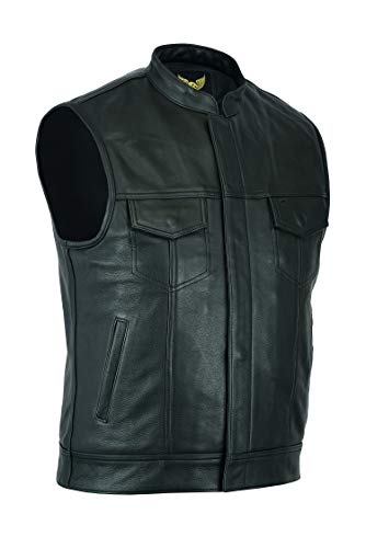 Leatherick Herren Anarchy Club-Stil Rindsleder Motorrad Leder Weste Schwarz - L52 von Leatherick