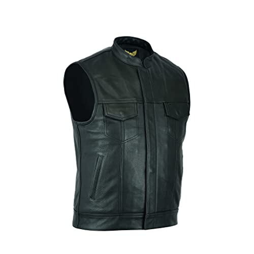 Leatherick Herren Anarchy Club-Stil Rindsleder Motorrad Leder Weste Schwarz - XL56 von Leatherick